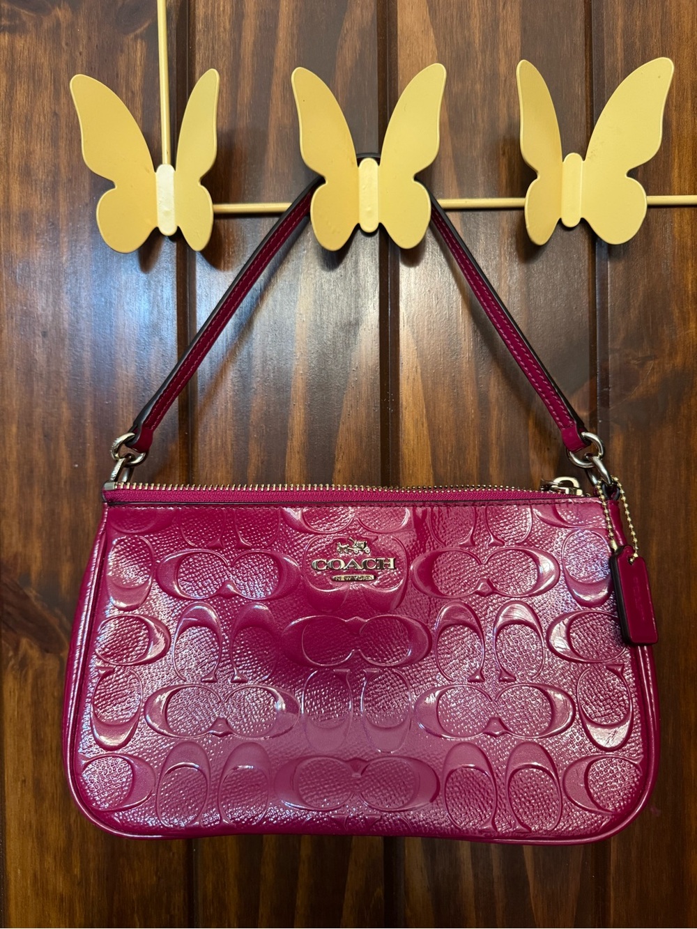 Coach Patent Signature Shoulder Bag in Cranberry Pink